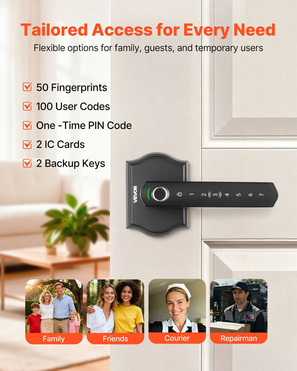 Fingerprint Door Knob Lock with Keypad, Black - image 2