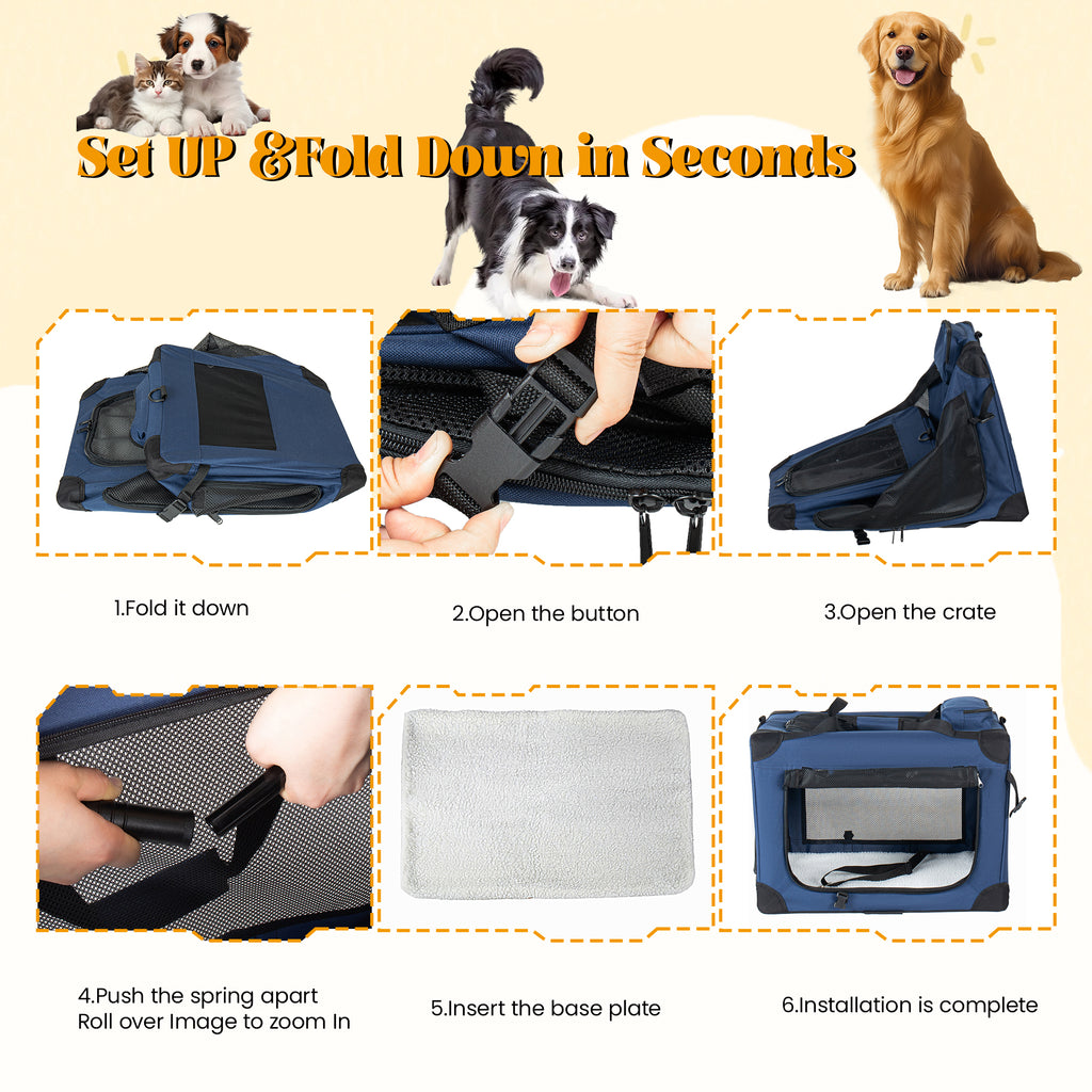 Soft Dog Crate, 32 Inch, 3-Door, Dark Blue - image 4