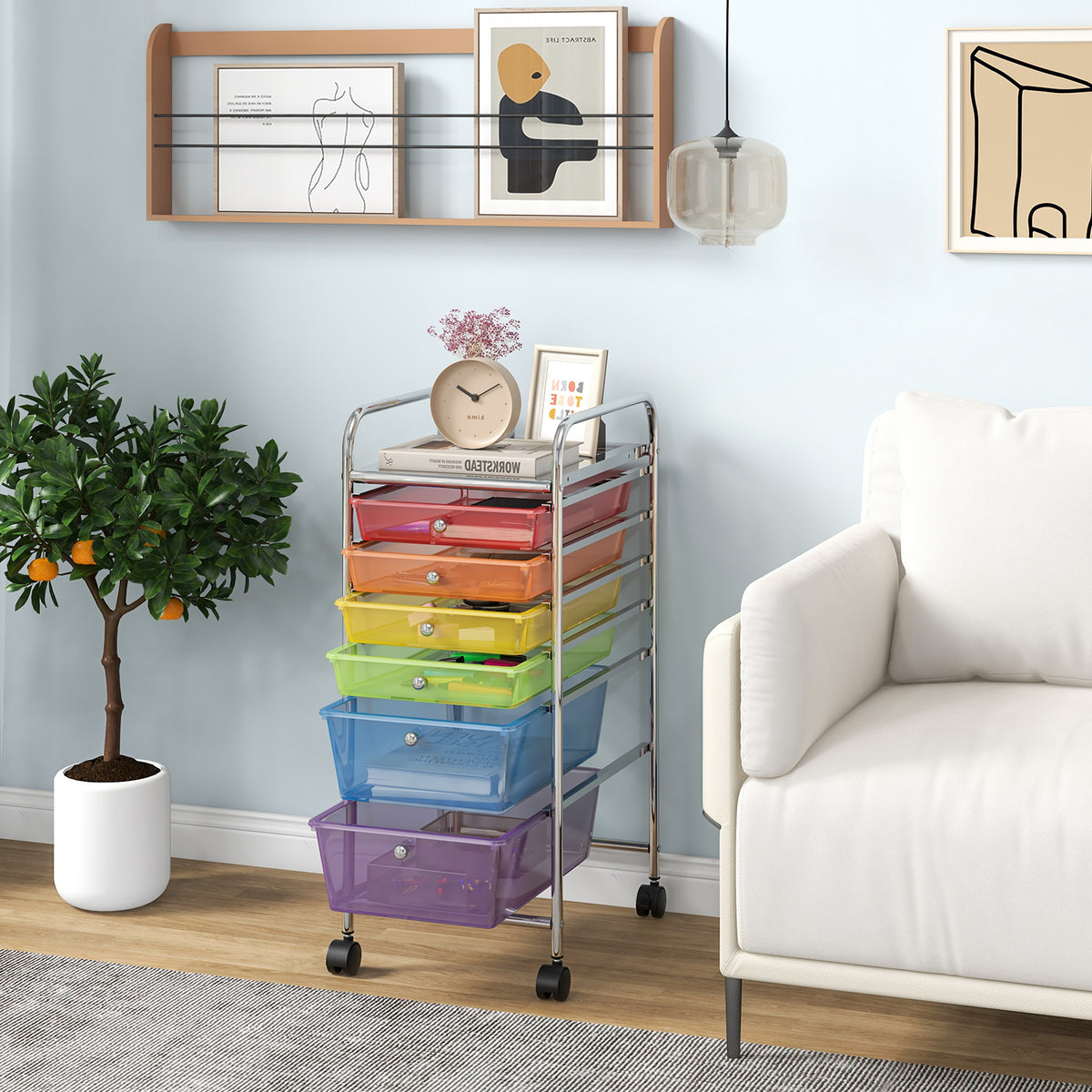 6-Drawer Rolling Storage Cart, Clear Multicolor - image 5
