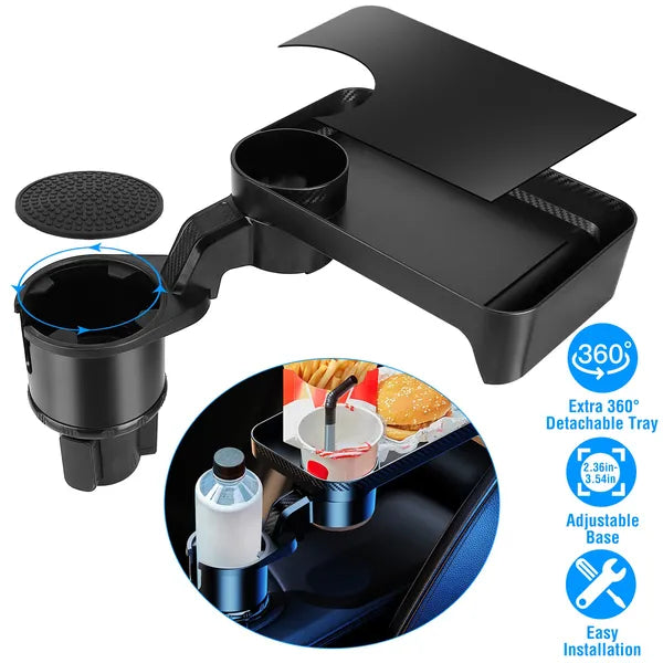 Car Cup Holder Expander with 360-Degree Rotating Tray - image 4