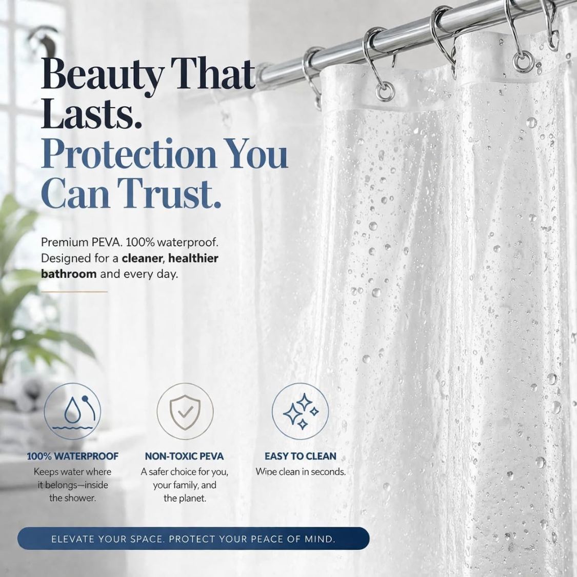 Clear PEVA Shower Curtain Liner with Magnets - image 3