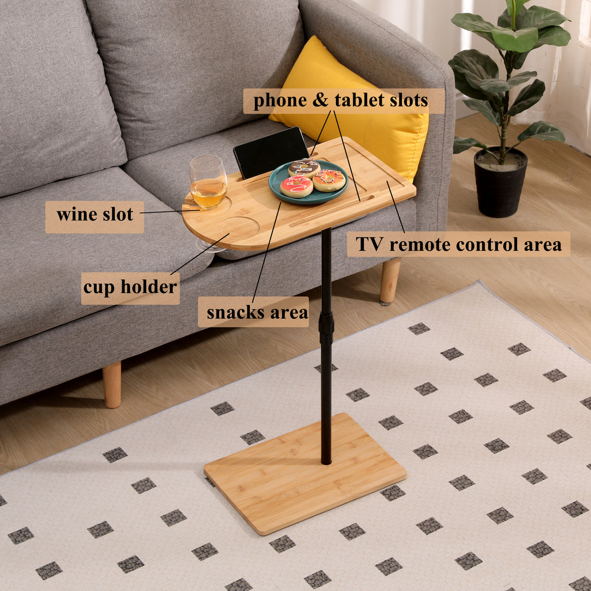 Bamboo C-Shaped Side Table, Height Adjustable - image 4