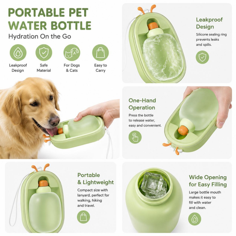 Portable Pet Water Bottle, Green - image 5