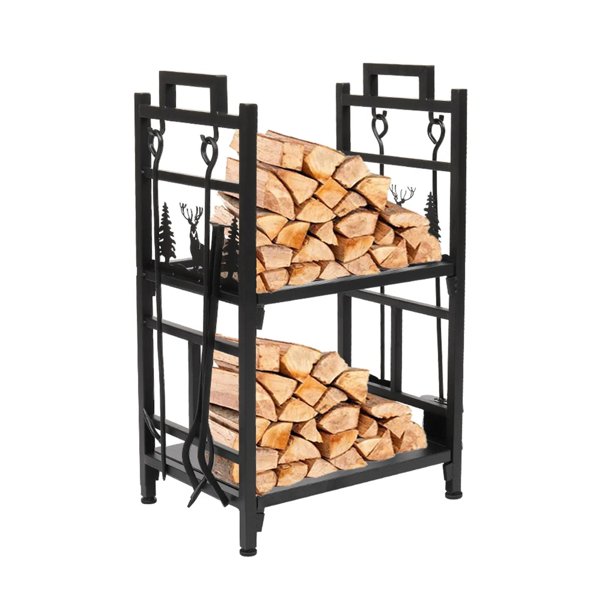 2-Tier Firewood Rack, Deer and Tree Design, Black - image 6
