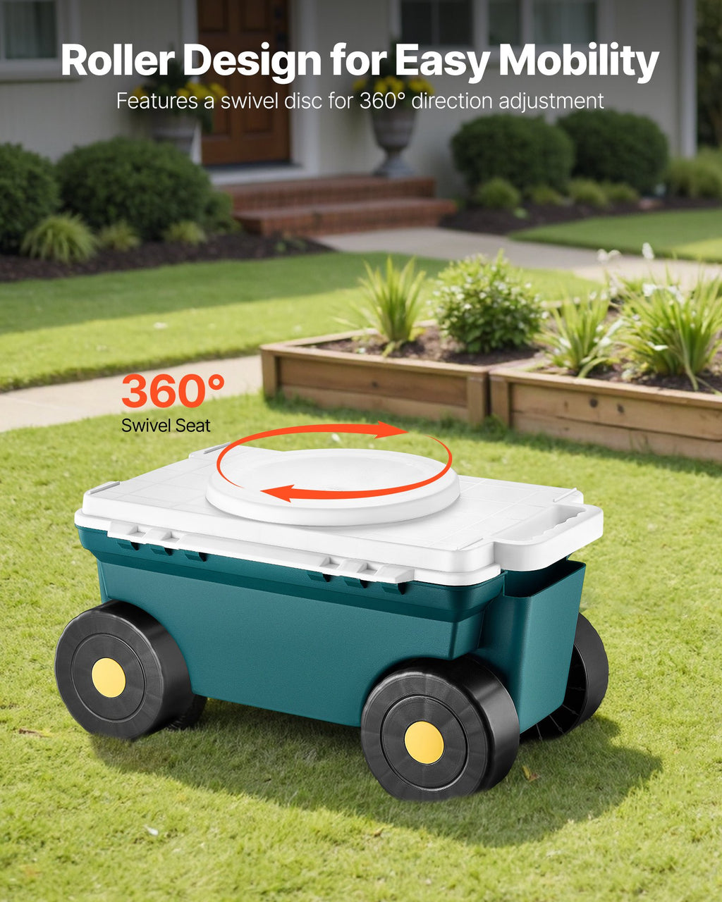 Rolling Garden Cart with Swivel Seat and Storage Bin - image 3