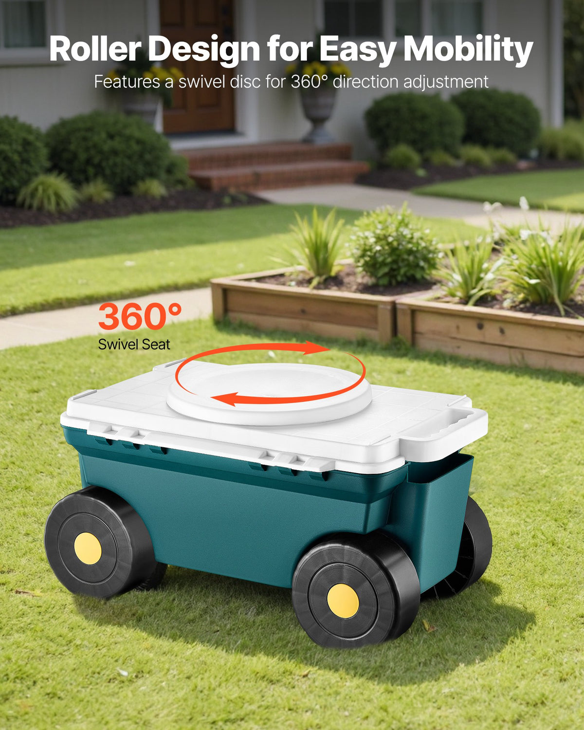 Rolling Garden Cart with Swivel Seat and Storage Bin - image 3