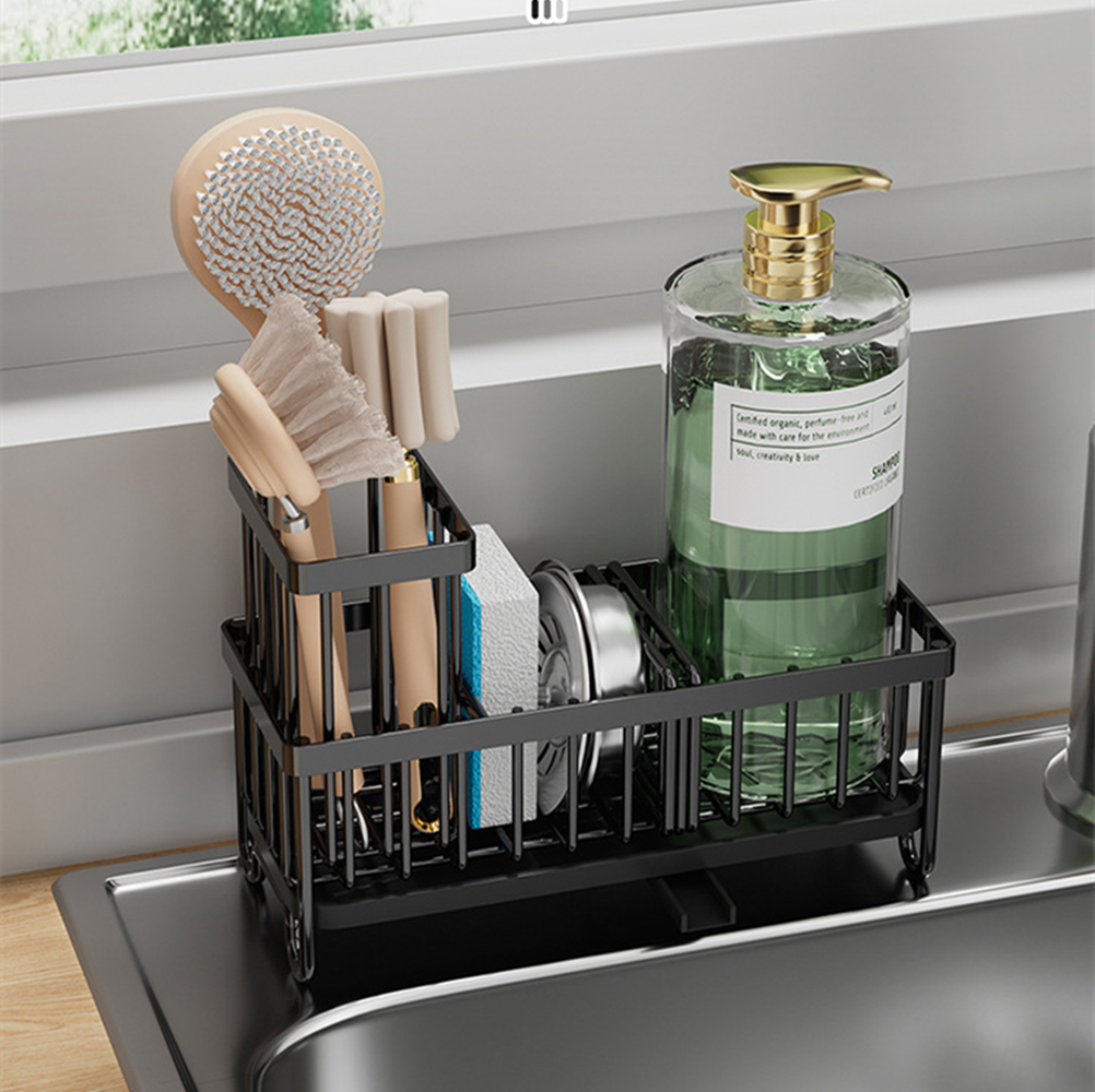 Kitchen Sink Caddy with Sponge and Brush Holder, Black - image 5