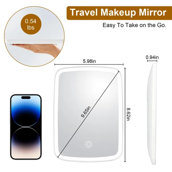 Rechargeable Lighted Makeup Mirror, 6 x 8.6 in - image 5
