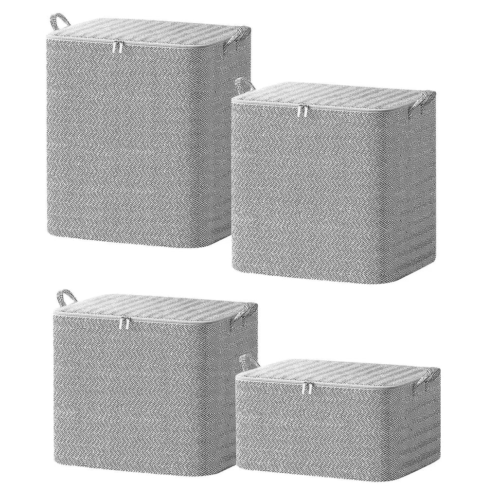 Foldable Storage Bags with Zipper and Handles, 4 Pack, Grey - image 3