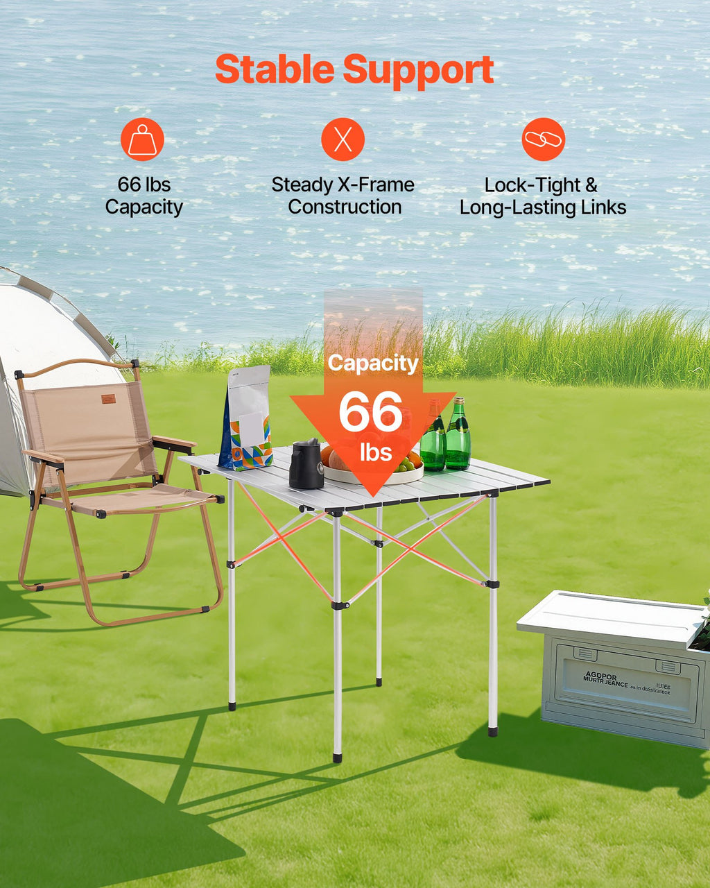 Aluminum Roll-Up Camping Table, Silver - image 3