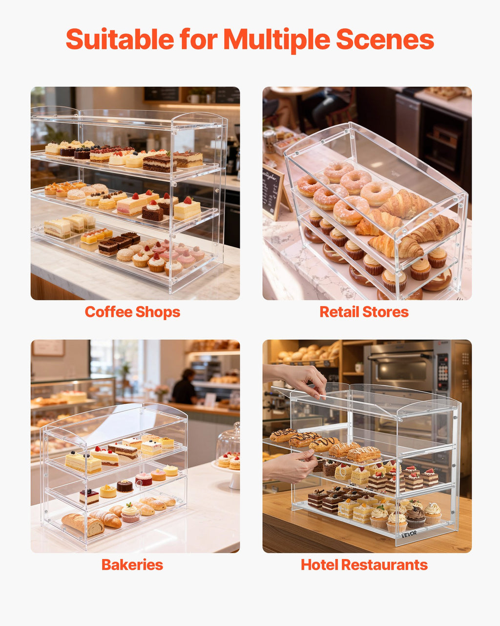 Countertop Bakery Display Case, 3 Tier, Acrylic