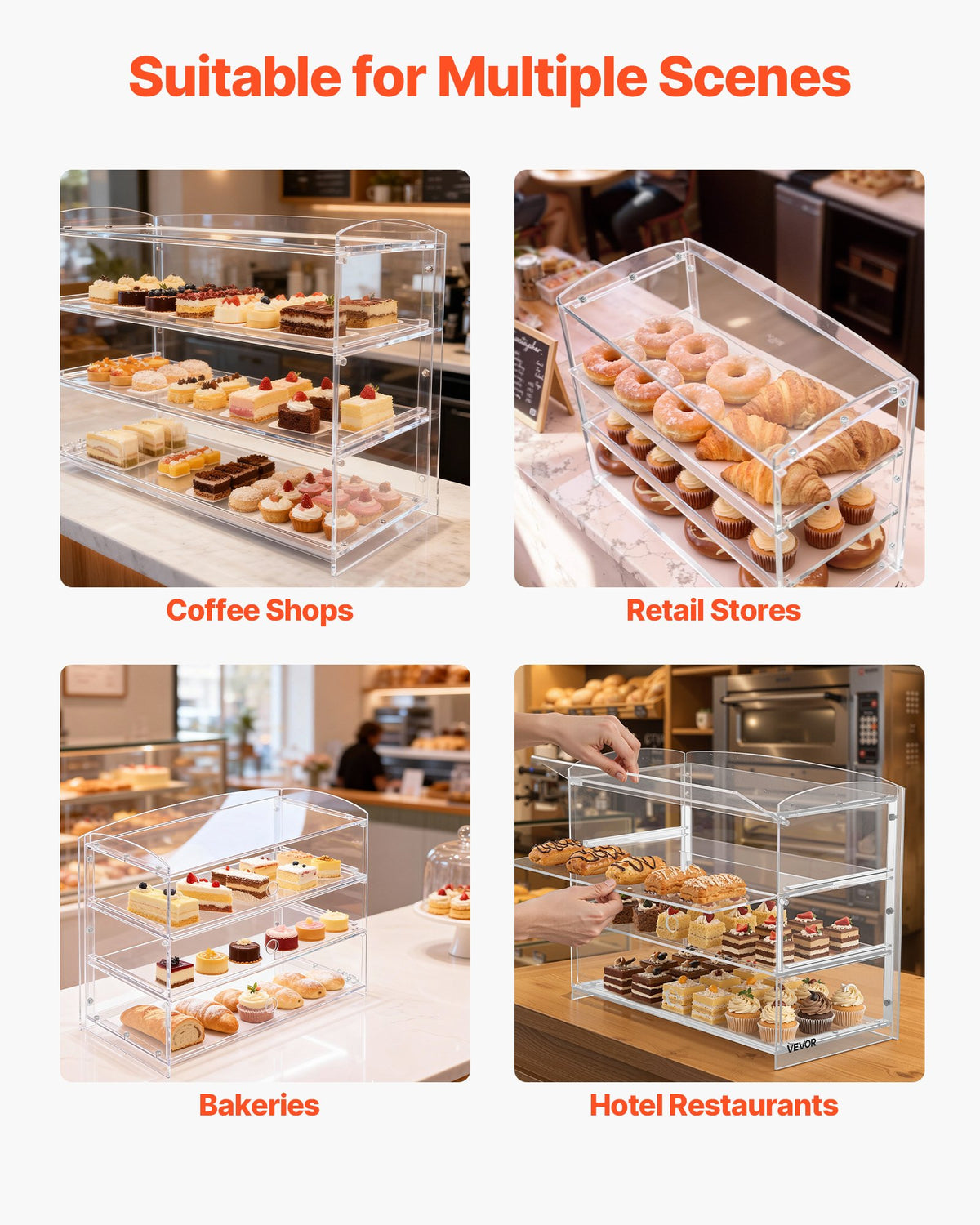 Countertop Bakery Display Case, 3 Tier, Acrylic