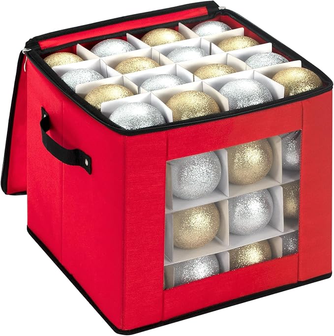 Christmas Ornament Storage Box, Holds 64, Red - image 3