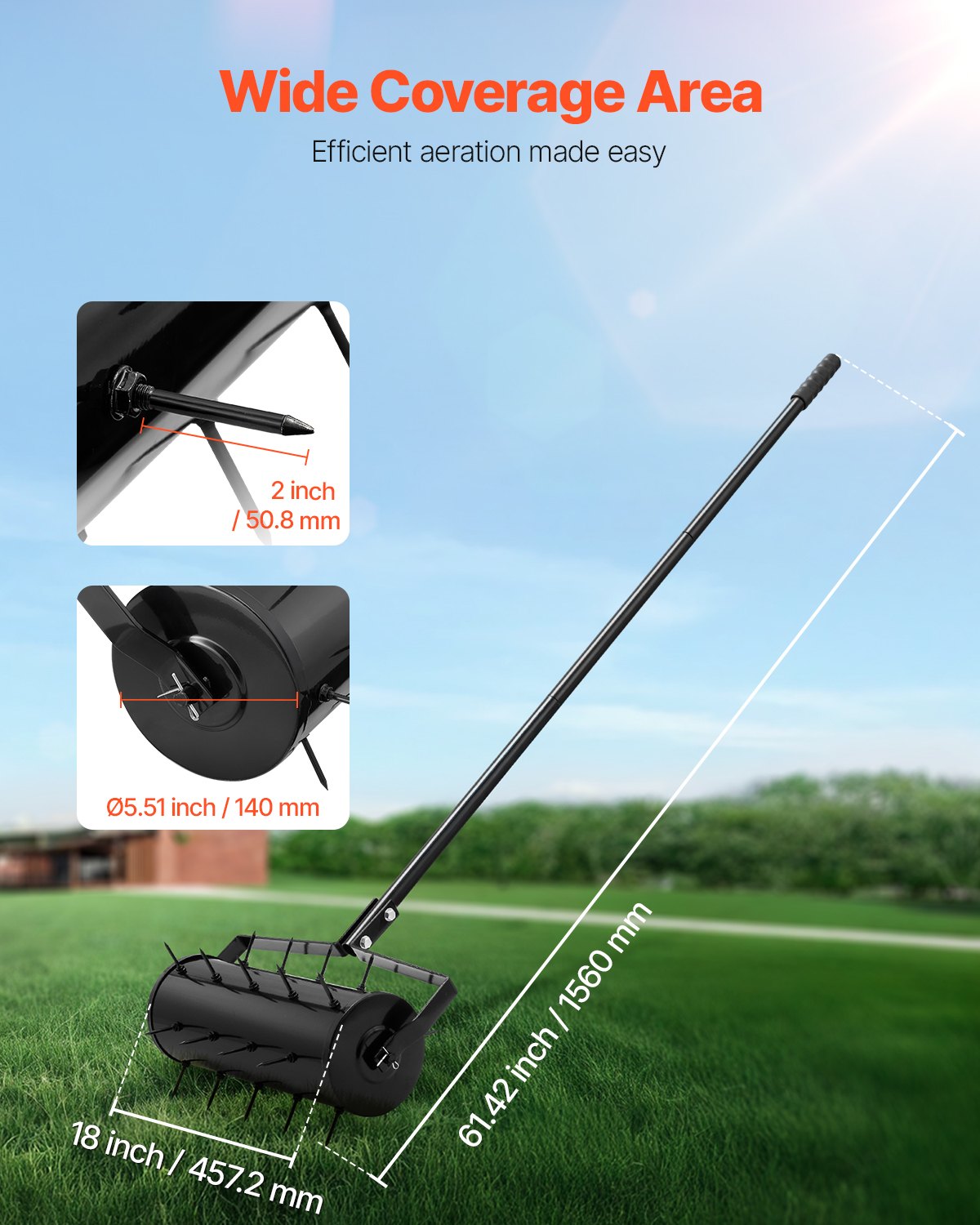 Rolling Lawn Aerator, 18 in, 27 Spikes - image 2