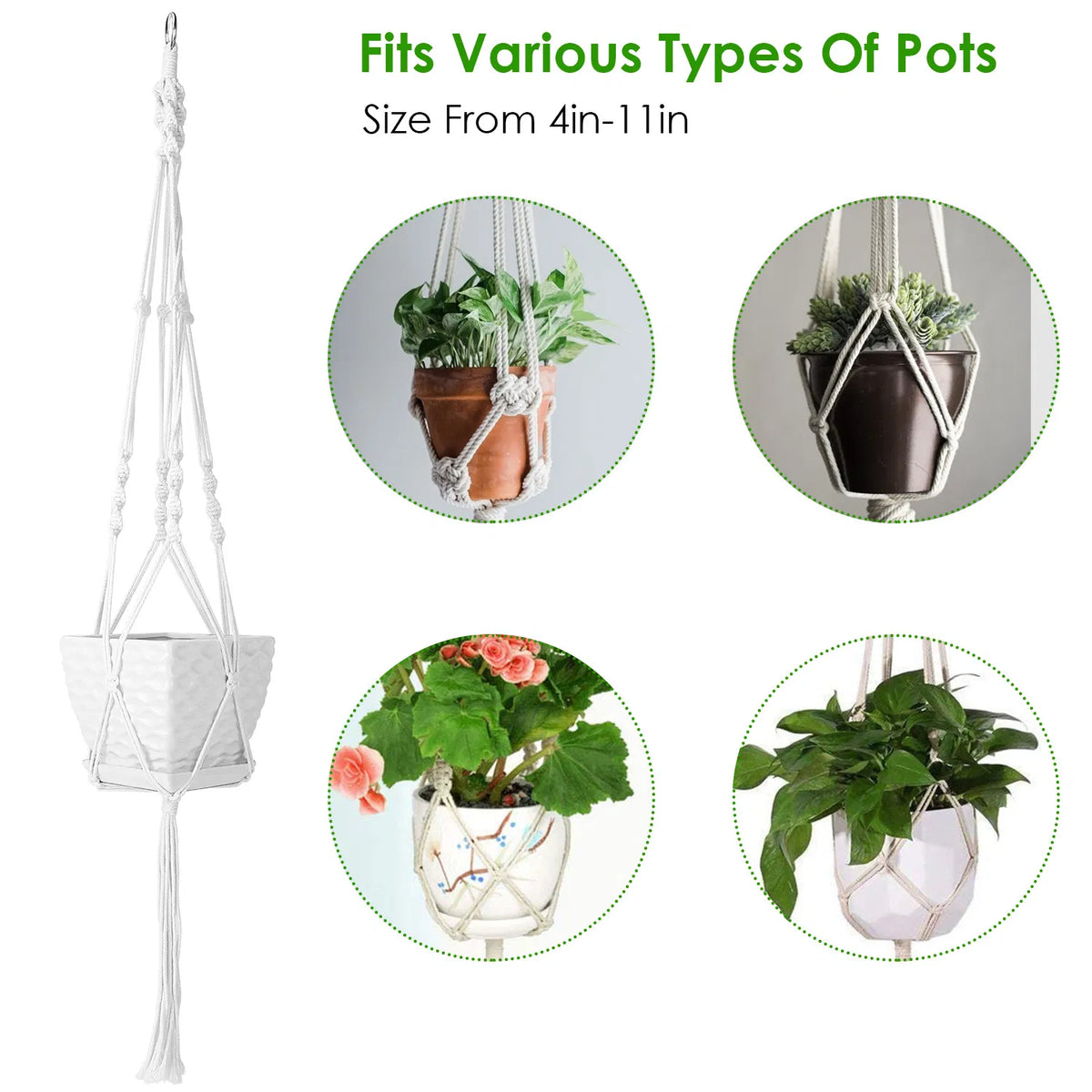 Macrame Cotton Rope Plant Hangers, 4 Pack - image 7