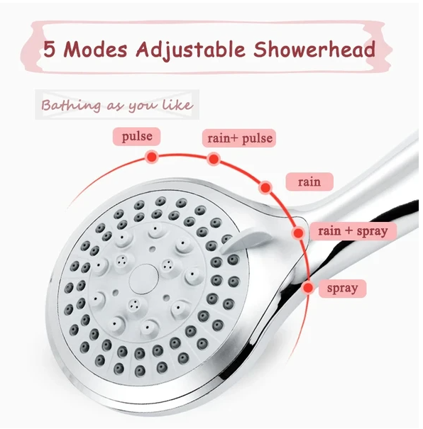 Handheld Shower Head, 5 Settings, with 5 ft Hose - image 4