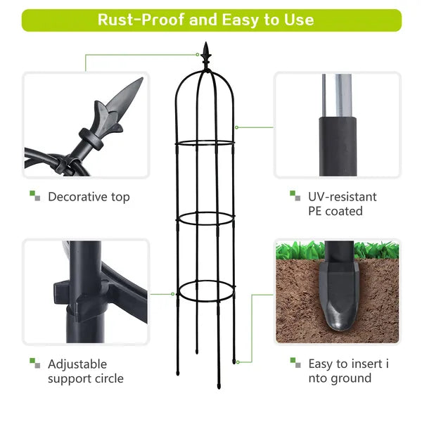 Garden Obelisk Trellis, 6.2 ft, Black - image 6