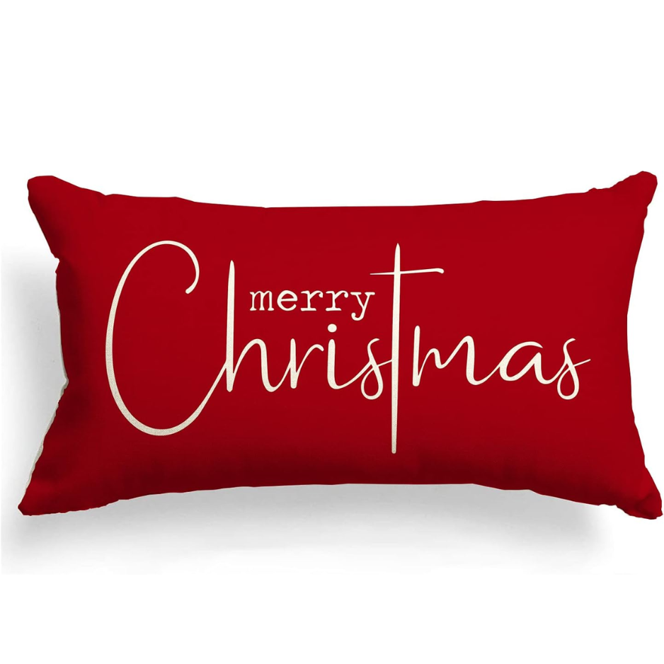 Merry Christmas Lumbar Pillow Cover, Red, 12 x 20 in - image 4