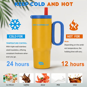 Insulated Tumbler with Handle and Straw, 26 oz, Yellow - image 5