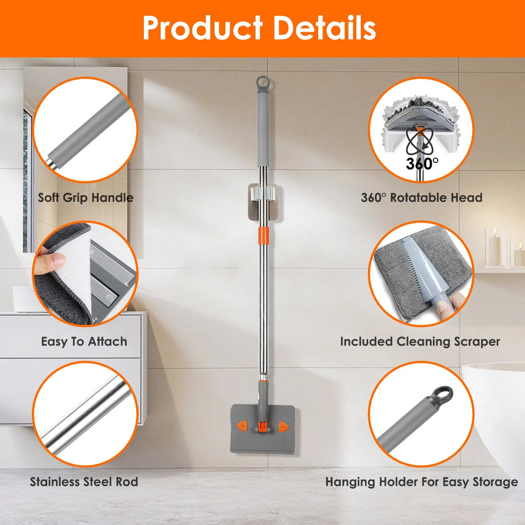 Baseboard and Wall Mop with Squeegee, Extendable Handle - image 5