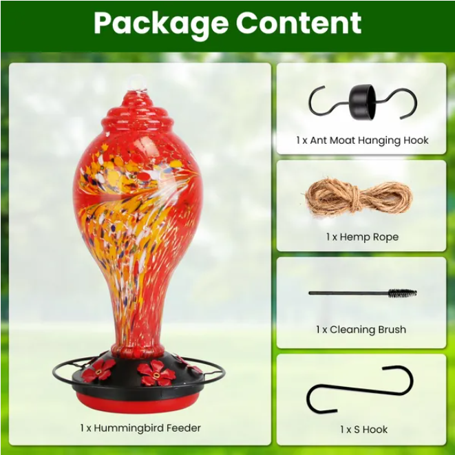 Glass Hummingbird Feeder, 5 Ports, Red - image 3