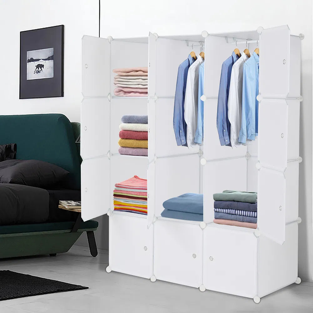 12 Cube Storage Organizer with Hanging Rod, White - image 2