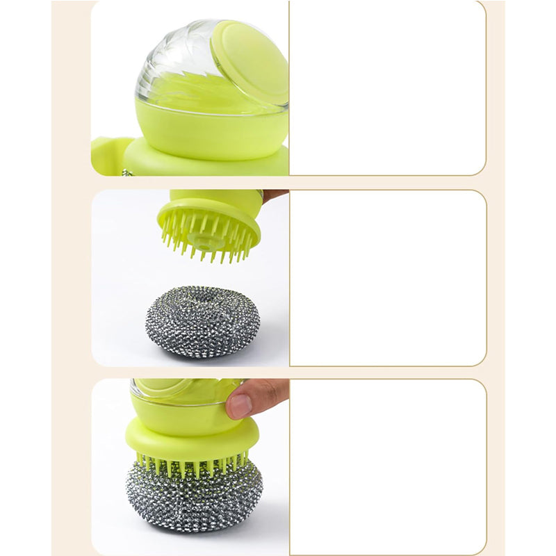 Soap-Dispensing Steel Wool Scrubber with Holder