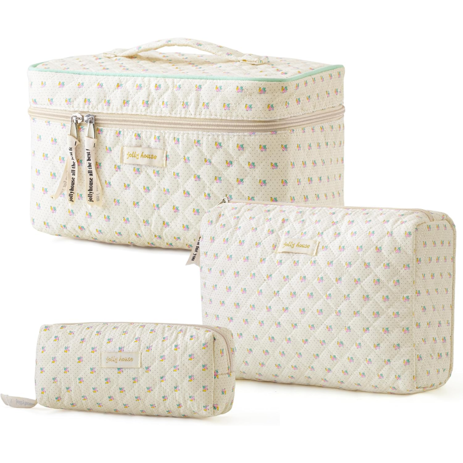 Quilted Makeup Bag Set, 3 Piece, White - image 4