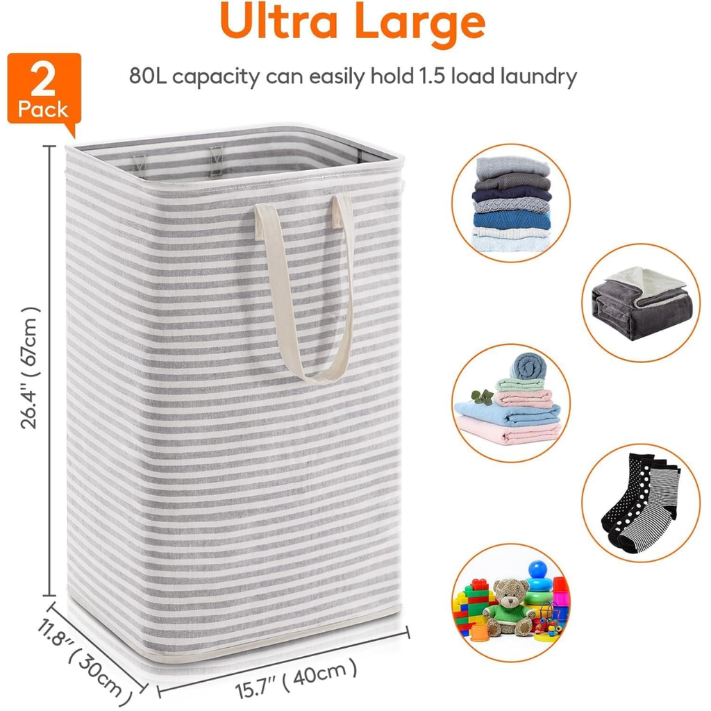 Collapsible Laundry Hamper, 80 L, 2 Pack, Grey - image 7