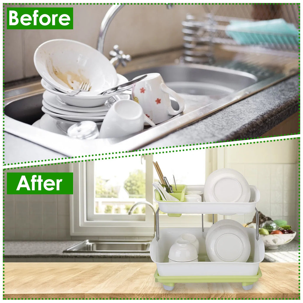 2-Tier Countertop Dish Rack with Drain Tray and Cutlery Holder - image 7