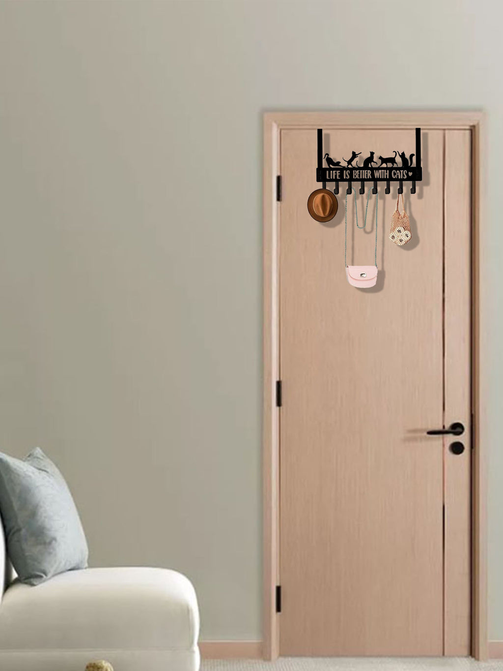 Over-the-Door Hook Rack, Cat Silhouette Design, 8 Hooks - image 5