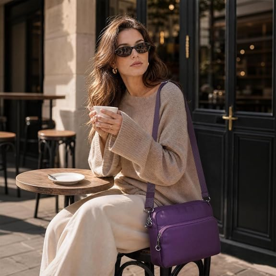 Anti-Theft Crossbody Travel Bag, Purple - image 2