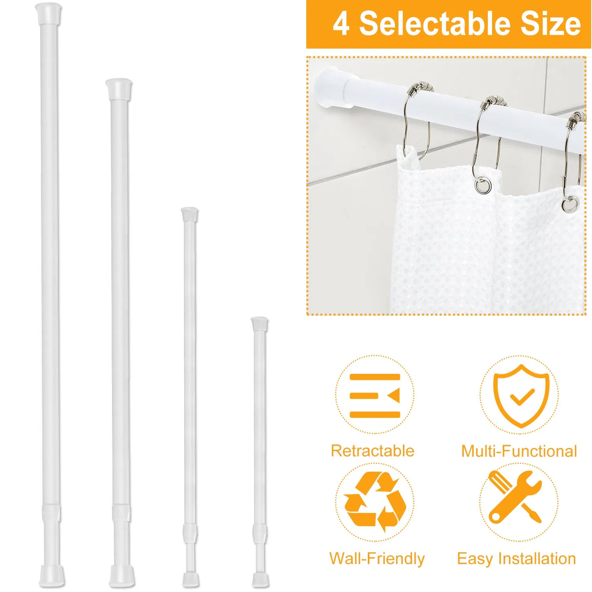 Spring Tension Curtain Rod, White - image 5