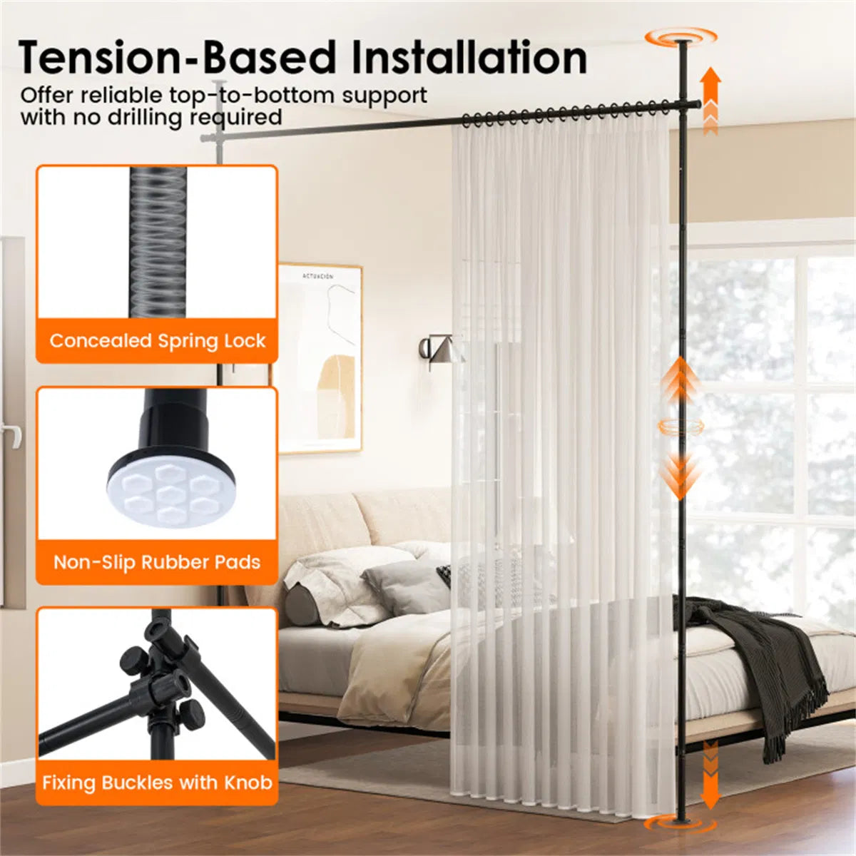 Room Divider Curtain Rod, Floor-to-Ceiling Tension - image 4