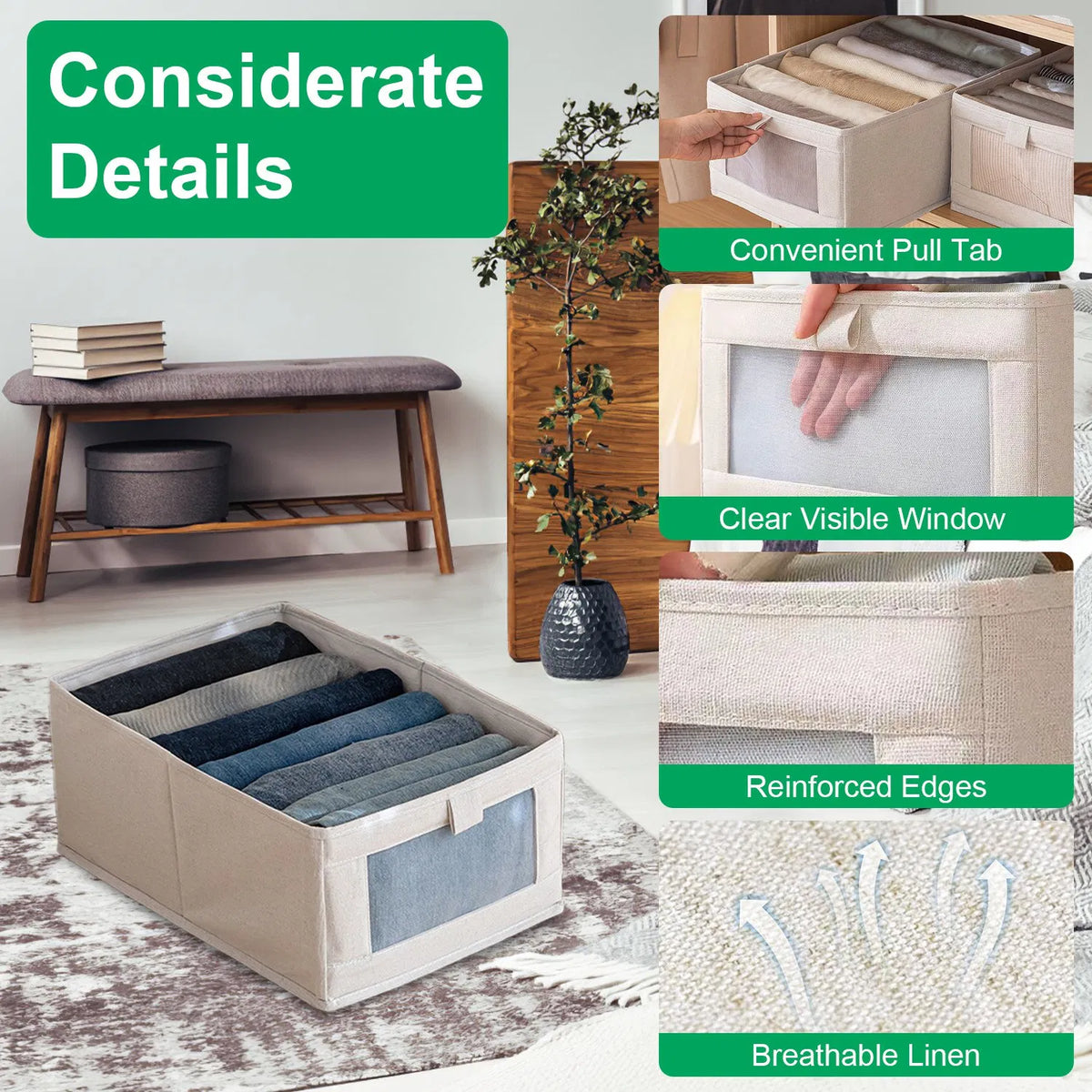 Foldable Closet Storage Bins with Window, 4 Pack, Beige - image 2