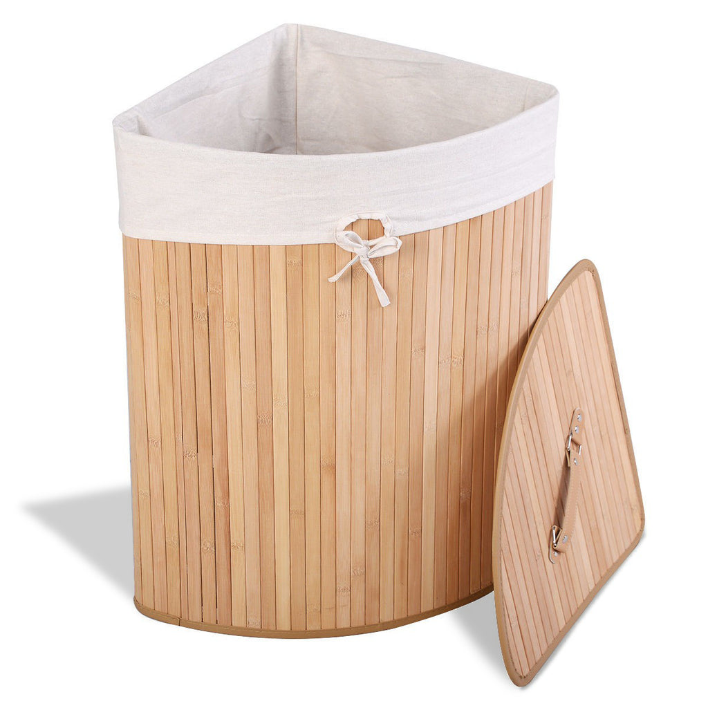 Corner Bamboo Laundry Hamper with Lid, Natural - image 2