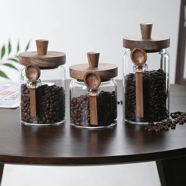 Glass Storage Jars with Wood Lids and Spoons, Set of 3 - image 4