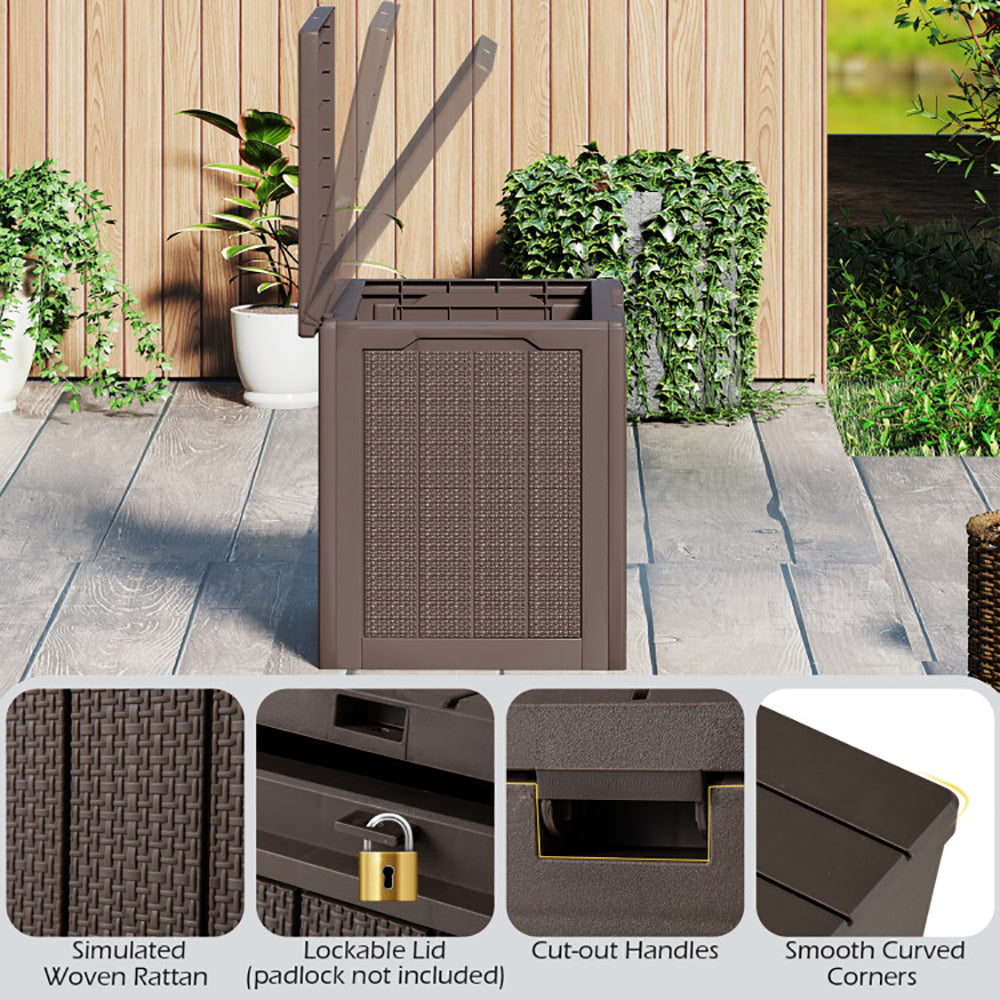 Small Deck Box, 25 Gallon, Wicker-Look, Brown