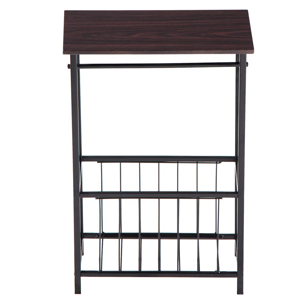 Narrow Side Table with Magazine Rack, Dark Brown