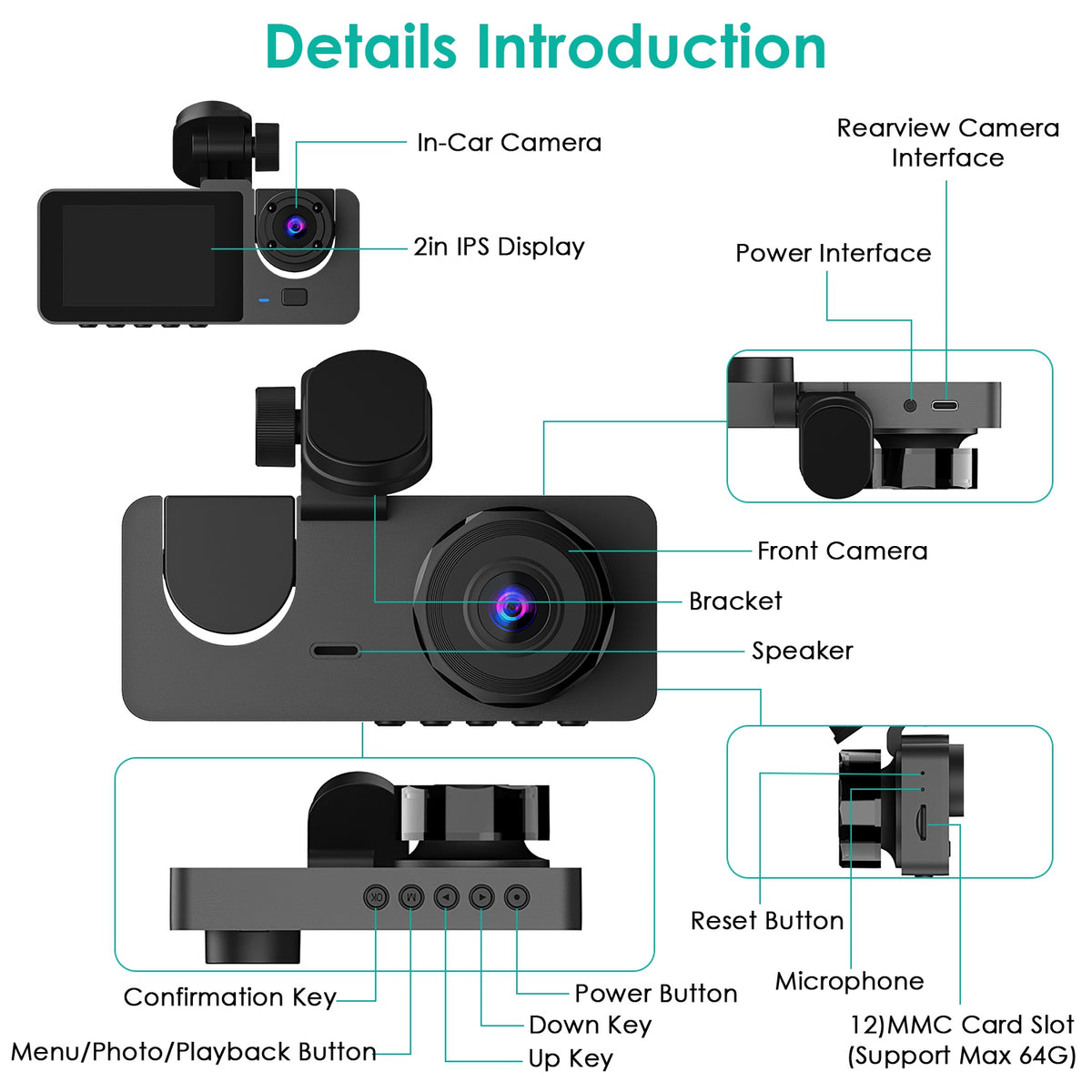 3-Channel Dash Cam, Front, Inside & Rear - image 6