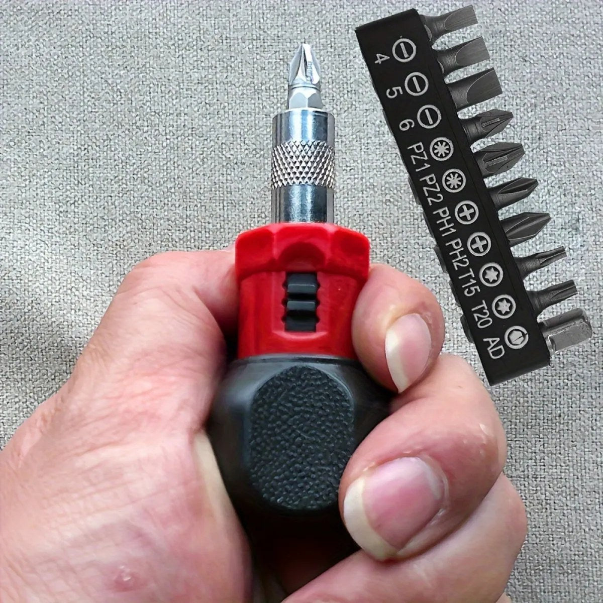 Mini Ratcheting Screwdriver with Bits, Red - image 3