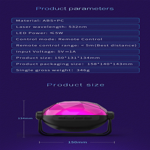 Galaxy Star Projector Night Light, Black - image 8