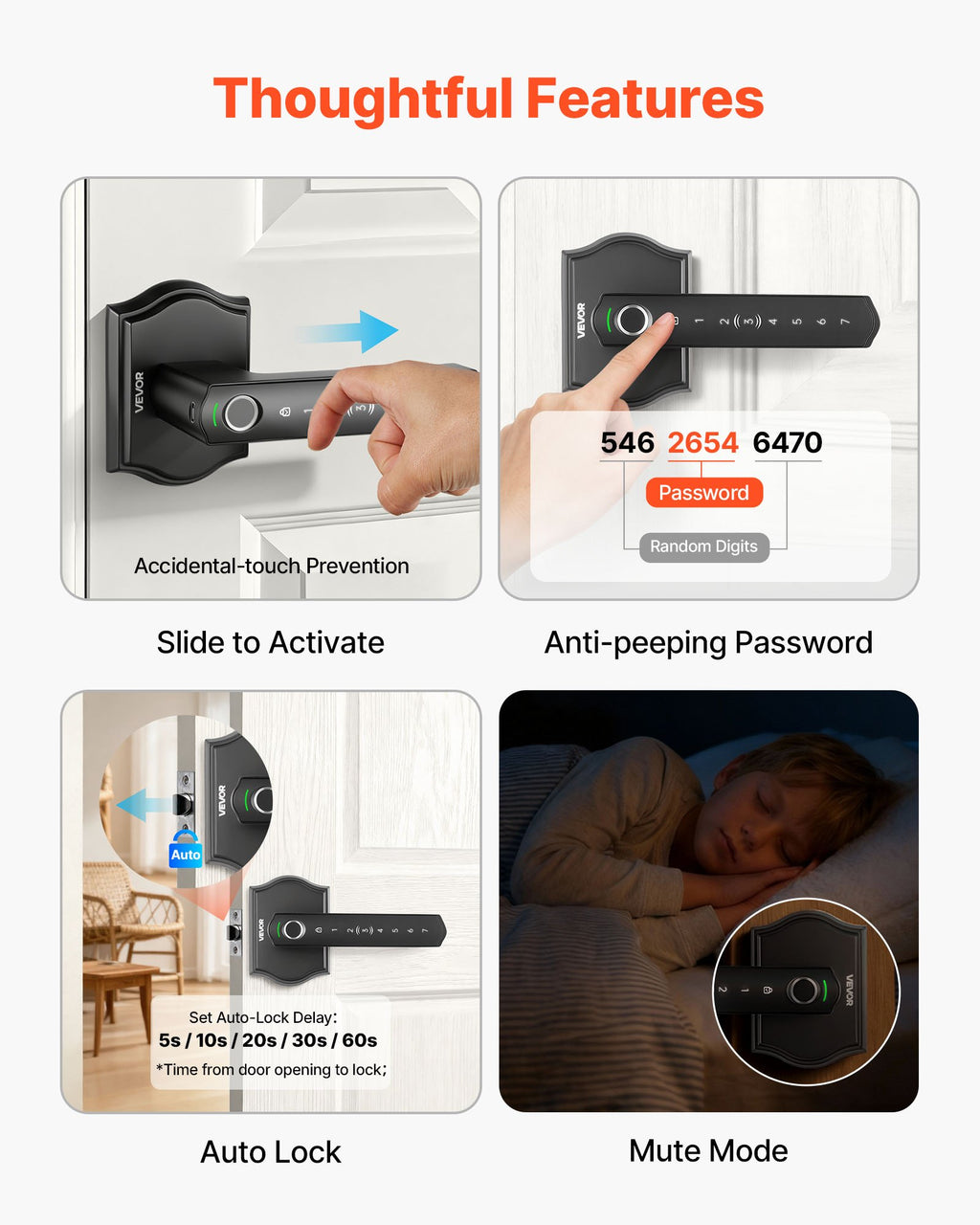 Fingerprint Door Knob Lock with Keypad, Black - image 4