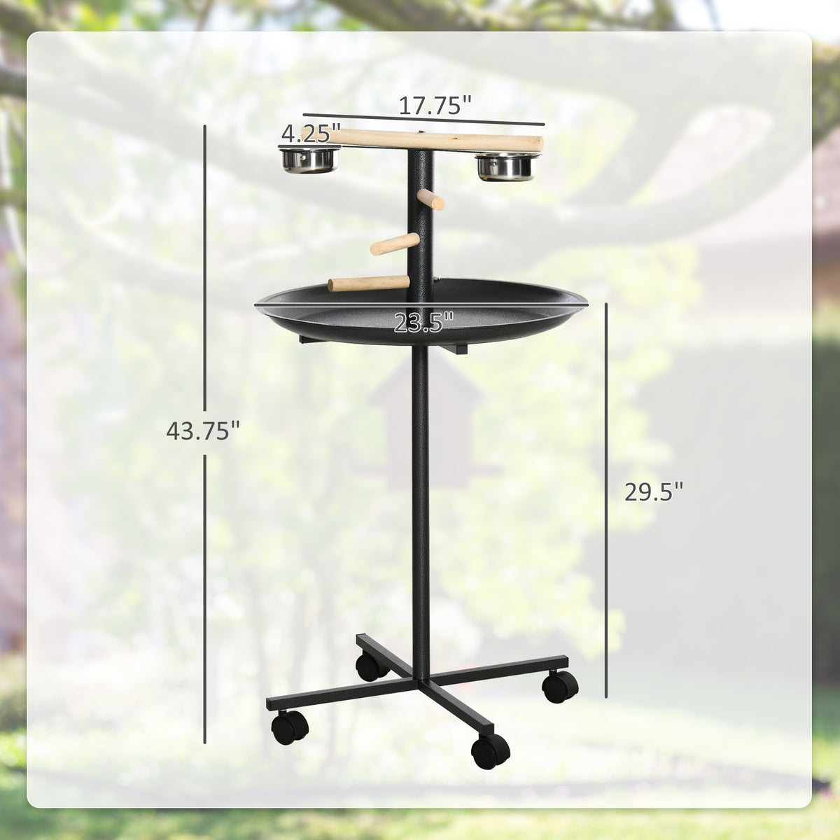 Bird Play Stand with Wheels and Feeding Bowls - image 5