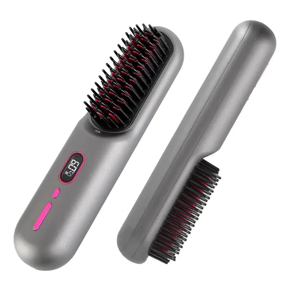 Cordless Hair Straightener Brush, Grey - image 4