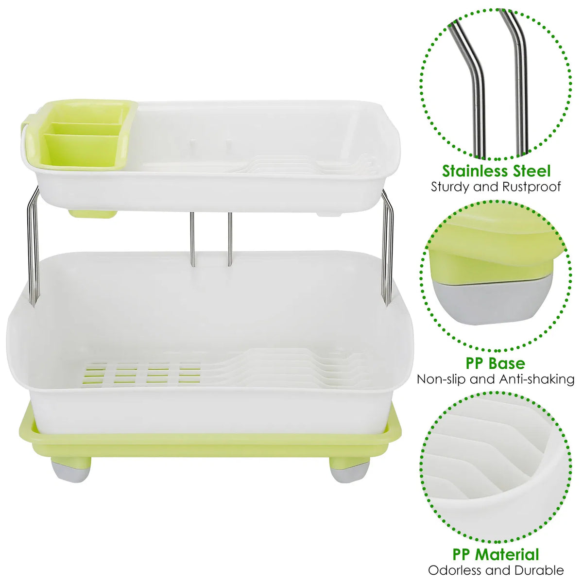 2-Tier Countertop Dish Rack with Drain Tray and Cutlery Holder - image 6