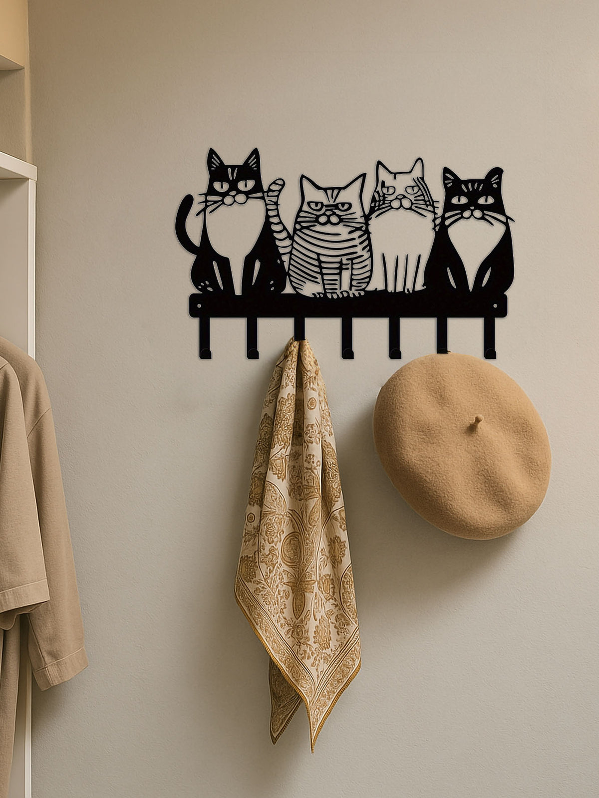 Cat Silhouette Metal Wall Hook Rack, 6 Hooks - image 5