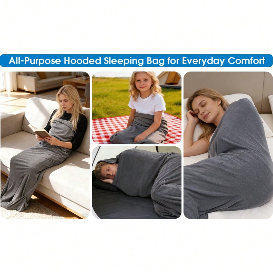Wearable Hooded Sleep Pod Blanket, Grey, XL - image 4