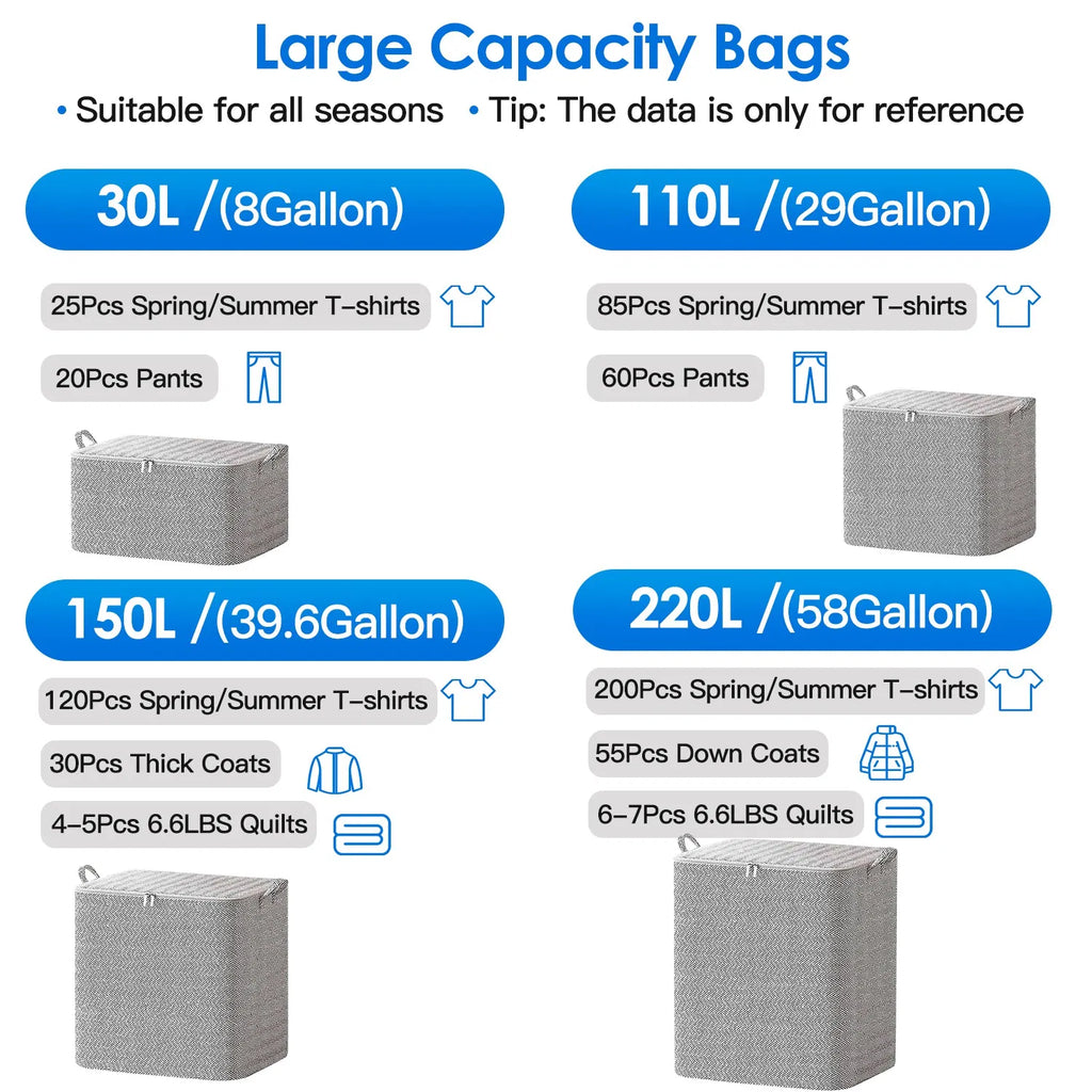 Foldable Storage Bags with Zipper and Handles, 4 Pack, Grey - image 5