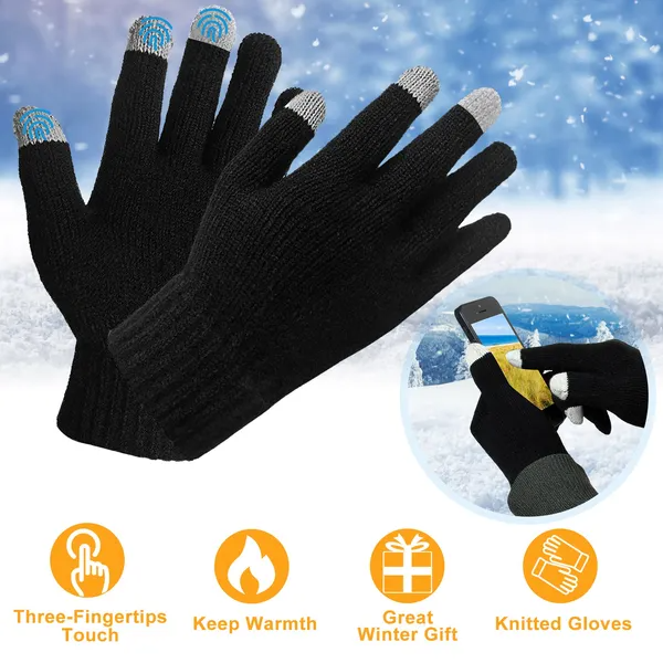 Touchscreen Knit Winter Gloves, Black - image 2